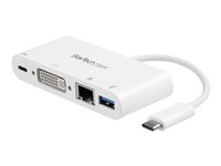 StarTech.com Adaptador Multipuertos USB-C para Portátiles - Docking Station USB Tipo C DVI GbE con Hub Concentrador USB 3.0 - adaptador de vídeo externo - blanco